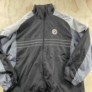 Pittsburgh Steelers Jacket Mens XL Black NFL Football Reebok Zip Windbreaker